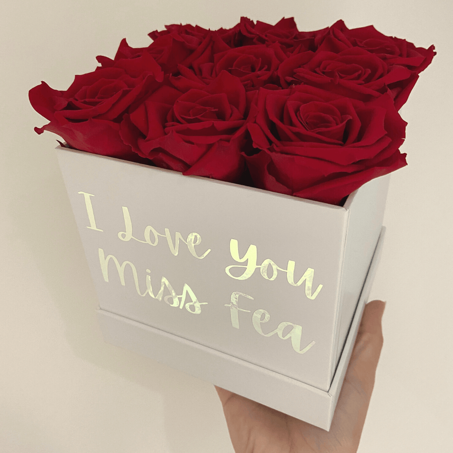 Eternal Blossom Personalised 9 Rose Box Infinity Roses Year Lasting