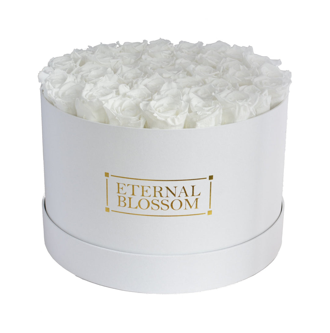 Extra Large Round Blossom Box - Year Lasting Rose Arrangement - White Box