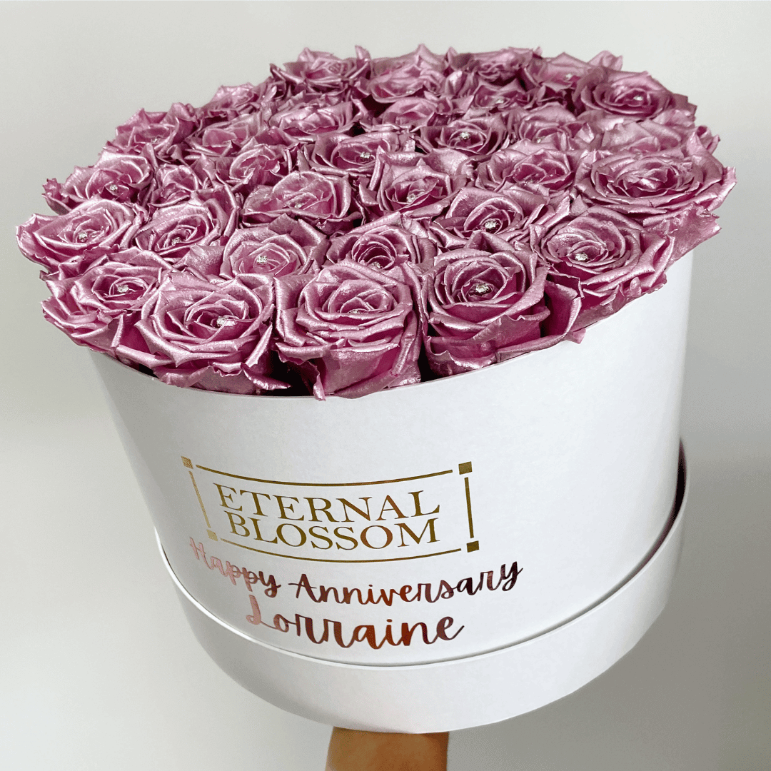 Personalised Round Blossom Box - Extra Large Year Lasting Rose Arrangement