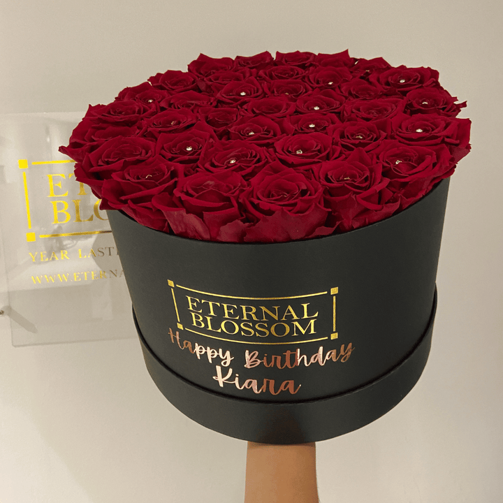 Personalised Round Blossom Box - Extra Large Year Lasting Rose Arrangement