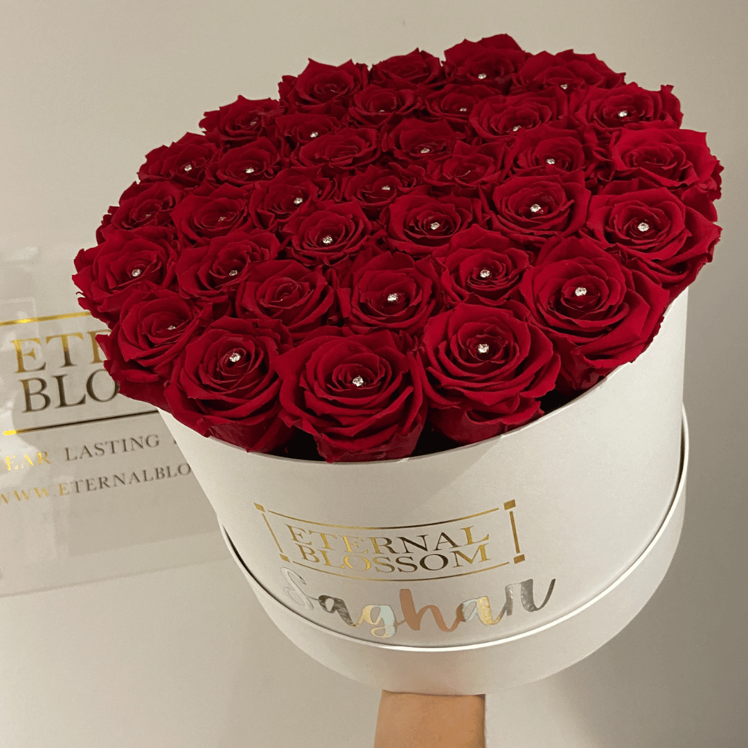 Personalised Round Blossom Box - Extra Large Year Lasting Rose Arrangement