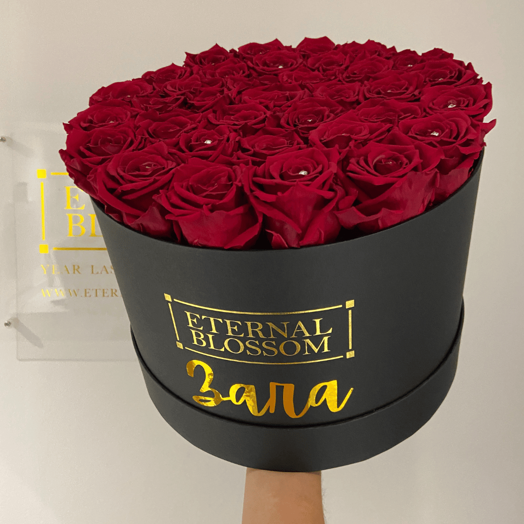 Personalised Round Blossom Box - Extra Large Year Lasting Rose Arrangement