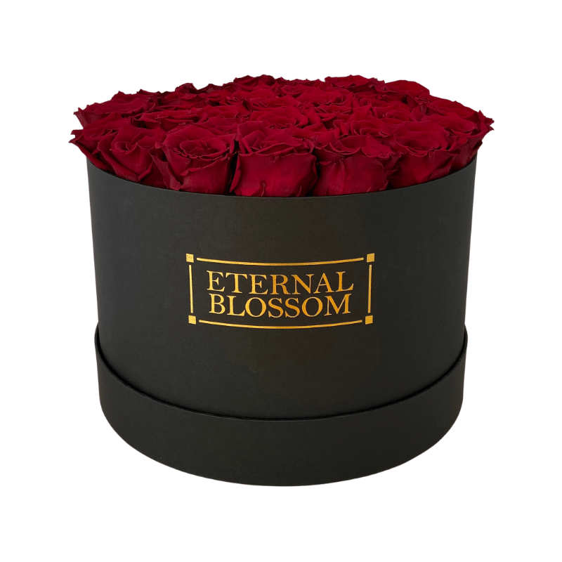 Extra Large Round Blossom Box - Year Lasting Rose Arrangement - Black Box - Eternal Blossom