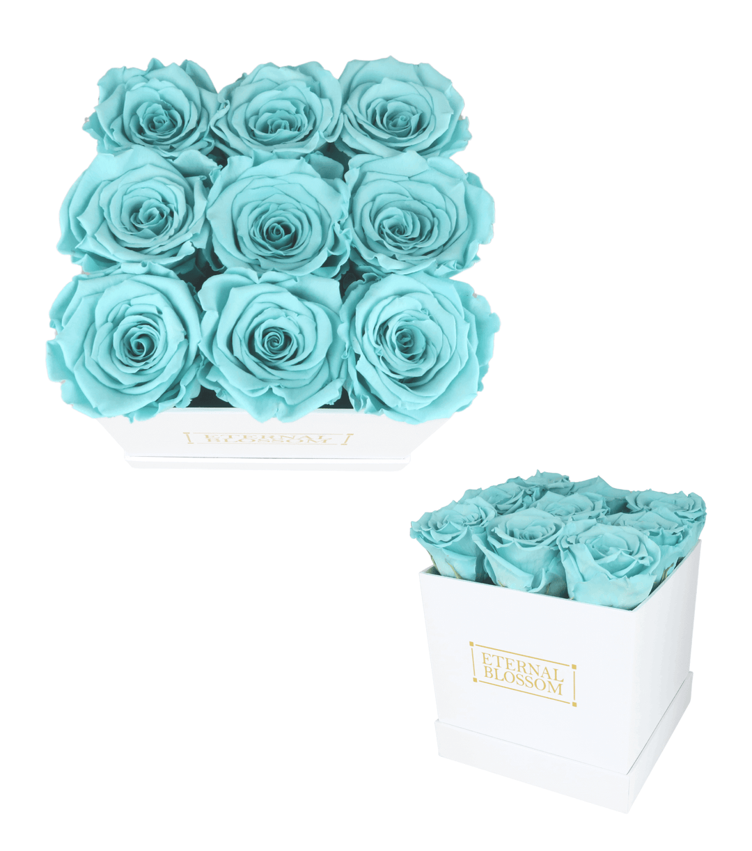 9 Piece Blossom Box - White Box - All Colours of Year Lasting Infinity Roses