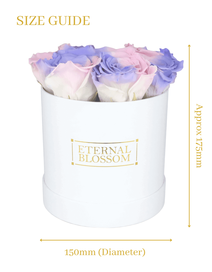 Medium Round Blossom Box - White Box - All Colours of Year Lasting Infinity Roses