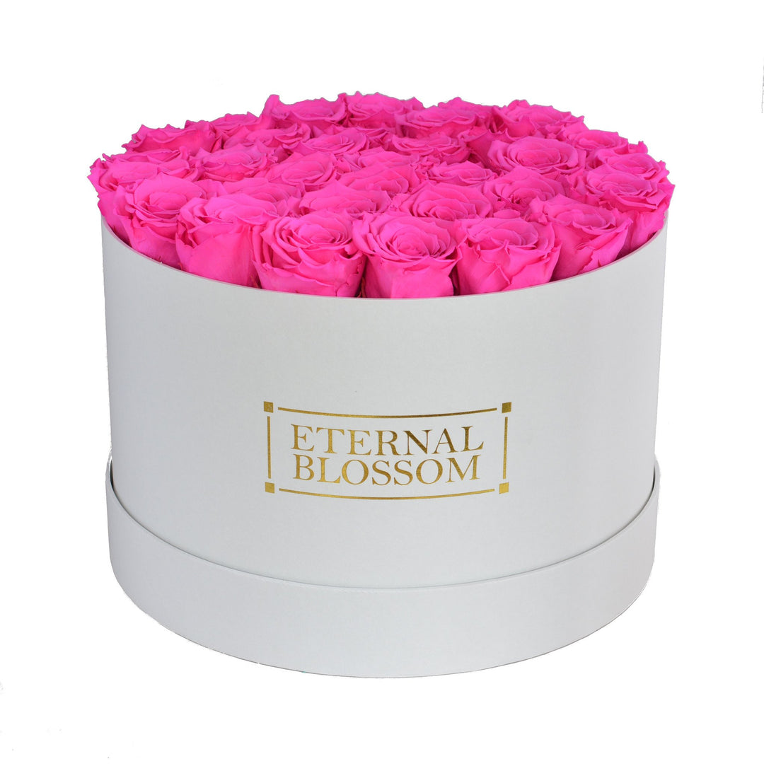 Extra Large Round Blossom Box - Year Lasting Rose Arrangement - White Box